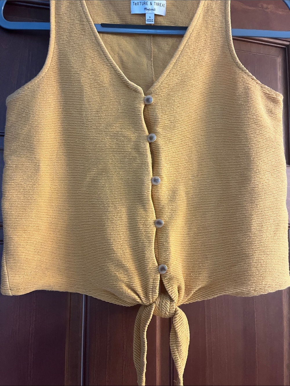 Madewell Mustard Button-Front Tie Tank - Picture 5 of 8